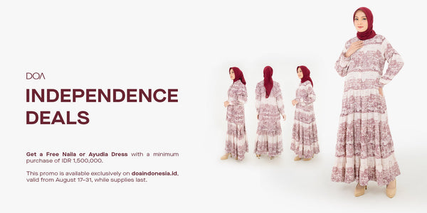 Promo HUT RI ke-80 Naila Tunic dan Ayudia Dress Gratis Fashion Muslimah dari DOA Indonesia